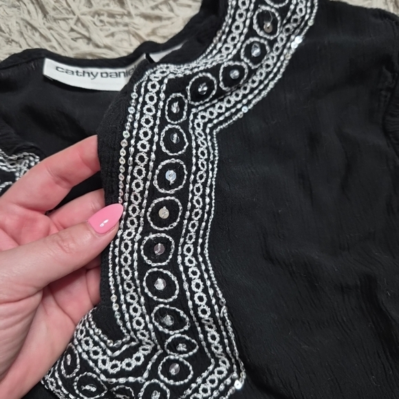 Vintage Blouse Top Cathy Daniels Black Size XL Extra Large Boho Bohemian Indie ✨ - Picture 6 of 7
